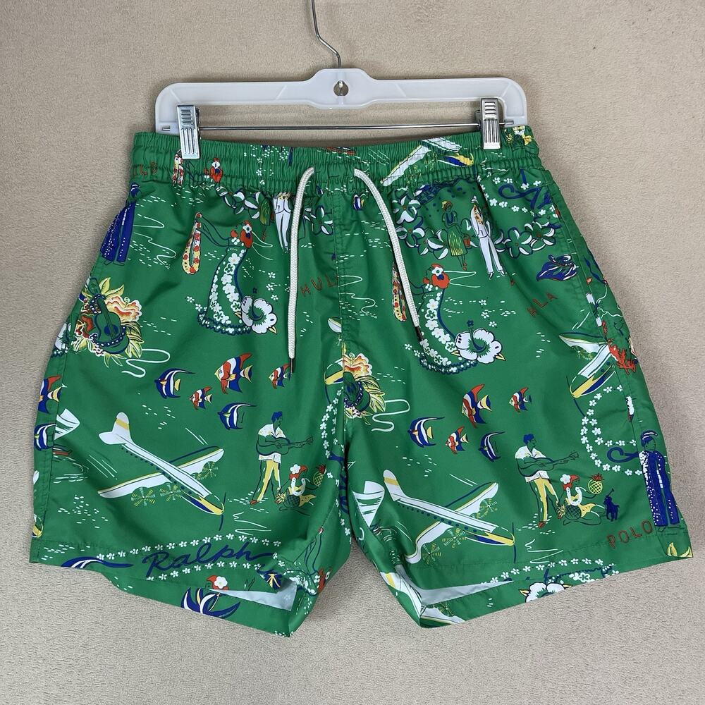 Polo Ralph Lauren Short Mens L Green‎ Hawaiian Traveler Lined Swim Trunk 5.5"